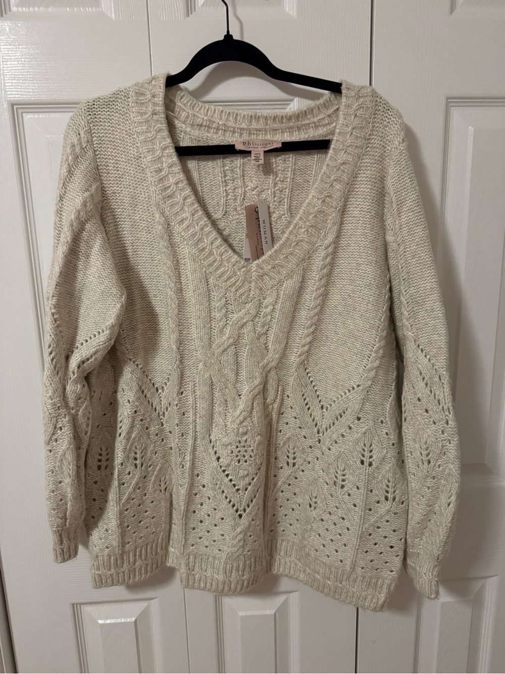 Philosophy Woman Cream Cable Knit V-Neck Sweater – Size 1X – NWT